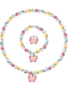 Butterfly Stretch Necklace & Bracelet Set for Little Girls - Toddler Jewelry